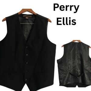 Perry Ellis Men’s Dress Vest XL Black Button-Front Waistcoat Formal Polyester R